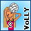 Pixel art contact sheet showing five sequential frames of a cheerleader character performing a pom-pom motion against a light blue background with vertical text reading "YOLLY" on the right side.