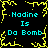 Pixelated text reads "Nadine Is Da Bomb" in cyan over black background with yellow crackle border, repeated four times.