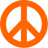 Orange peace symbol above yellow smiley face on white background, with a heart drawn in sand visible in adjacent