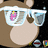 Pixelated cartoon character with large glasses, pink and yellow details in the lenses, brown hair, and a light-colored face against dark background.