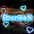Animated icon with four distinct scenes: a heart-shaped design with blue text, a book with a heart, a person on a skateboard, and a blank