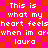 Pixelated text on a red and pink checkered background with repeated phrases about heart feelings when im or laura.