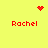 Yellow background with four red 'Rachel' text blocks and three distinct pixel art animations: a heart, starburst, and dot cluster.