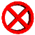 Red circular icon with X-shaped cross-section rotates through multiple angles against white background, showing varying depth and perspective.