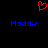 Red pixelated heart symbol above two blue 'Moddie' text instances on black background.