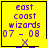 Yellow square icon with purple text reading 'east coast wizards 07 - 08' and a small 'X' symbol at the bottom center, featuring an animated heart in the top-right corner.