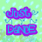 Pixelated 'Just Dance' text in purple and blue with dancing figures on green, yellow, and orange backgrounds.