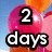 Pixelated birthday-themed animation with pink and orange balloons against a blue sky background, displaying sequential text changes.