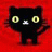 Black cat with yellow eyes and white nose on red background, next to black with white text 'AnimeIM' and 'com' in pixelated style