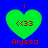 Four identical green heart-shaped icons with red text '<G3' and 'Alyssa' on a blue background, each with a small red 'i' above the heart.
