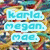 Pixelated text in light blue with white outlines arranged over a multicolored pixelated background, displaying names and a phrase.