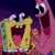 Two yellow sponge characters with wide open mouths and pink tongues stand next to a tall pink starfish character against a dark purple background.