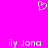 A static image with a bright pink background features a white pixelated heart symbol at the top center and mirrored text reading "ily Jona" in white pixelated font below.