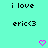 Pixelated text 'i love eric<3' in black on cyan background with two pink heart icons below, one static and one animated.