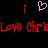 Pixelated red text 'Love Chris' repeated with a pink heart symbol above two vertical red bars on black background.