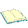 Animated sequence of a book's pages turning, showing sequential page flips from open to folded states with blue dotted borders.