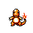 Pixel art animation of a small orange Pokémon character with white belly and tail flame across seven frames in a 3x3 contact sheet layout.