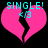 Two identical pink broken hearts with cyan text "SINGLE!" and a small heart symbol on black background.