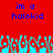 Red background with blue pixelated text reading "im a halokid" repeated twice, and cyan and gray pixelated shapes at the bottom.