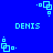 Blue background with repeating cyan pixel art icons and text 'DENIS' in blocky font.