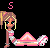 Pixel art contact sheet showing 17 frames of an animated AIM buddy icon featuring a cartoon girl with pink and white soccer gear, displaying text animation from 'S' to 'Soccer' and heart effects.