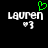 Pixelated text 'lauren' with a small heart symbol below, a green heart symbol above the left text, and a static right text version without the green heart.