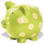 Two green piggy banks with white polka dots, one facing left and the other right.