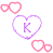 Animated icon with pink and purple heart outlines surrounding a central 'K' in two identical frames.