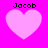 Four identical pink heart shapes on a bright magenta background, each with the text 'Jacob' in black pixelated font above it.
