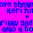 Pixelated blue text on bright pink background with green accents in lower-right corner.