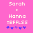 Pixelated text and symbols on a pink background with two identical static frames showing 'Sarah + Hanna =BFLLSS' and five blue/purple asterisks.