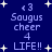 Blue background with white stars and repeated text 'Saugus cheer 4 LIFE!!' in light purple pixelated font.