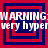 Red and dark blue square frames with white text repeating 'WARNING: WARNING: very hypervery hyper' across four quadrants.