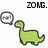 Green pixelated dinosaur with speech bubble saying 'huh' appears in three positions with text 'ZONG. i dus be dinosaur.' above and below.