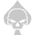 A static pixelated icon shows a light gray skull with hollow eye sockets and nasal cavity against a matching gray background, framed by a spade-shaped outline.