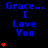 Blue text 'Grace... I Love You' on black background with red heart symbols in varying quantities.