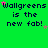 Green background with repeated pixelated text "Wallgreens is the new fab!" and scattered pink and purple stars.