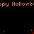 Animated orange text repeating 'Halloweepy' on black background with scattered red dots and a gray rectangle in bottom-right corner.