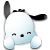 Pixelated cartoon character with light blue body, black ears, and white paws in two poses: left pose shows closed eyes and open mouth; right pose shows squinted eyes and closed mouth.