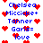 Pixelated blue text and red heart icons arranged in a pattern on white background, with repeated names and 'love' phrase
