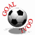 Animated soccer ball with black and white , red 'GOAL' text surrounding it in various orientations across frames