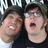 Two people in a selfie-style photo on a dark green background with yellow pixelated text reading Patrick + Pete = BFFS Best Buds Forever.