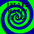 Four identical spiral-patterned images with green and blue colors, each displaying the text "RETARD HAPPY DOG" in black block letters.