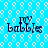 Blue background with white circular patterns and four instances of text reading 'my babbles' in dark blue font, each containing a small heart symbol above the first letter.