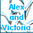 Animated icon with blue and black heart patterns, displaying text about Alex and Victoria's relationship on July 17th, 2007.