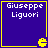 Four identical blue square with yellow borders, each containing white text "Giuseppe Liguori" and a small yellow Pac-Man icon in the bottom-right corner