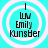Four identical circular icons with cyan background and white concentric rings, each displaying 'LW Emily Kunster' text in dark brown pixelated font.
