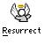 Pixelated icon shows white wings, a golden halo, and a white circular shape on a gray background with the word 'Resurrect' below.