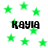 Green star shapes scattered across a white background with four instances of the text 'KAYIA' in bold black lettering.