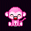 Pixel art pink monkey mascot with open mouth and raised hand next to pixelated text "Just Monky'n Around !!!" on dark background.